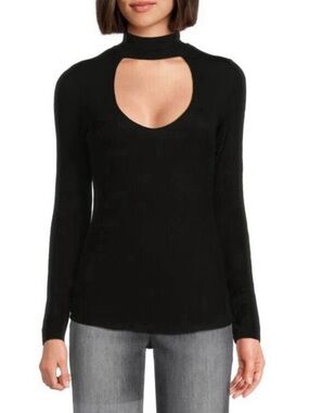 Express Black Ribbed Mock Neck Top with Front Cutout
